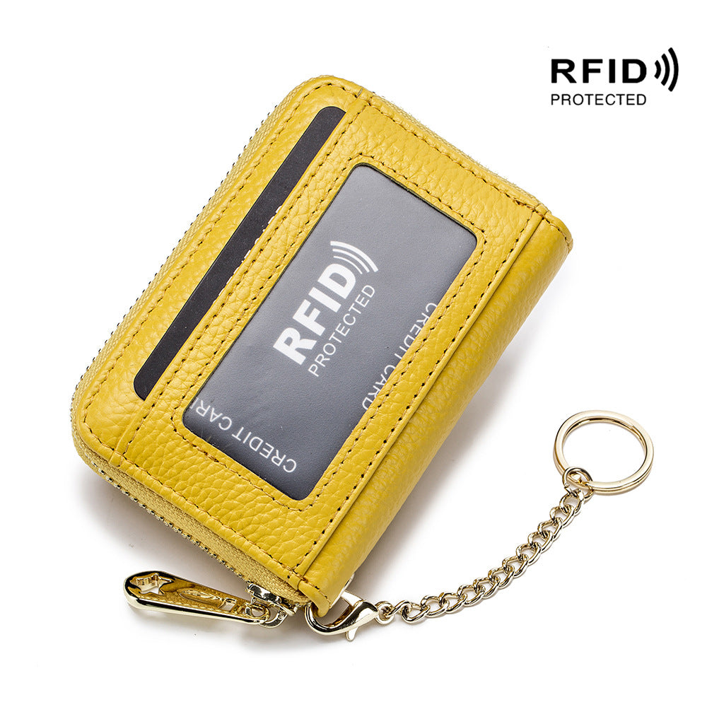 Organ Zipper Bank Genuine Leather Multifunctional Card Holder