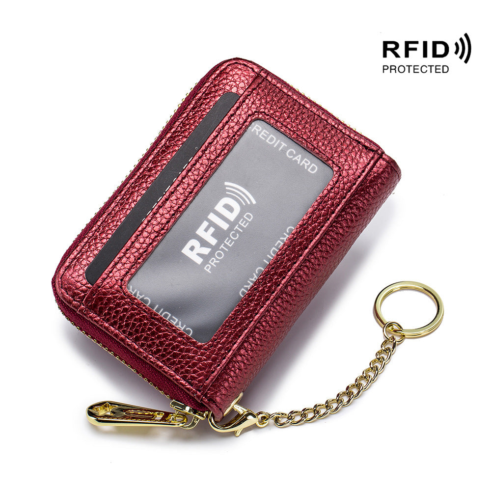 Organ Zipper Bank Genuine Leather Multifunctional Card Holder