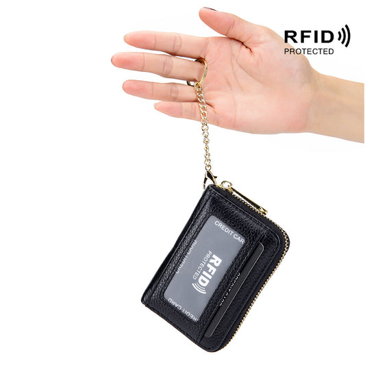 Organ Zipper Bank Genuine Leather Multifunctional Card Holder