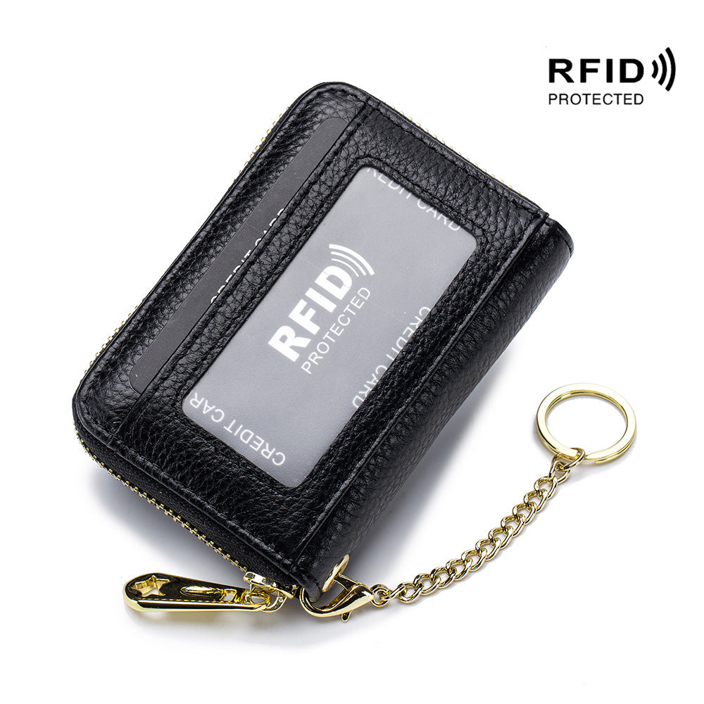 Organ Zipper Bank Genuine Leather Multifunctional Card Holder