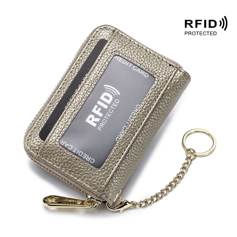 Organ Zipper Bank Genuine Leather Multifunctional Card Holder
