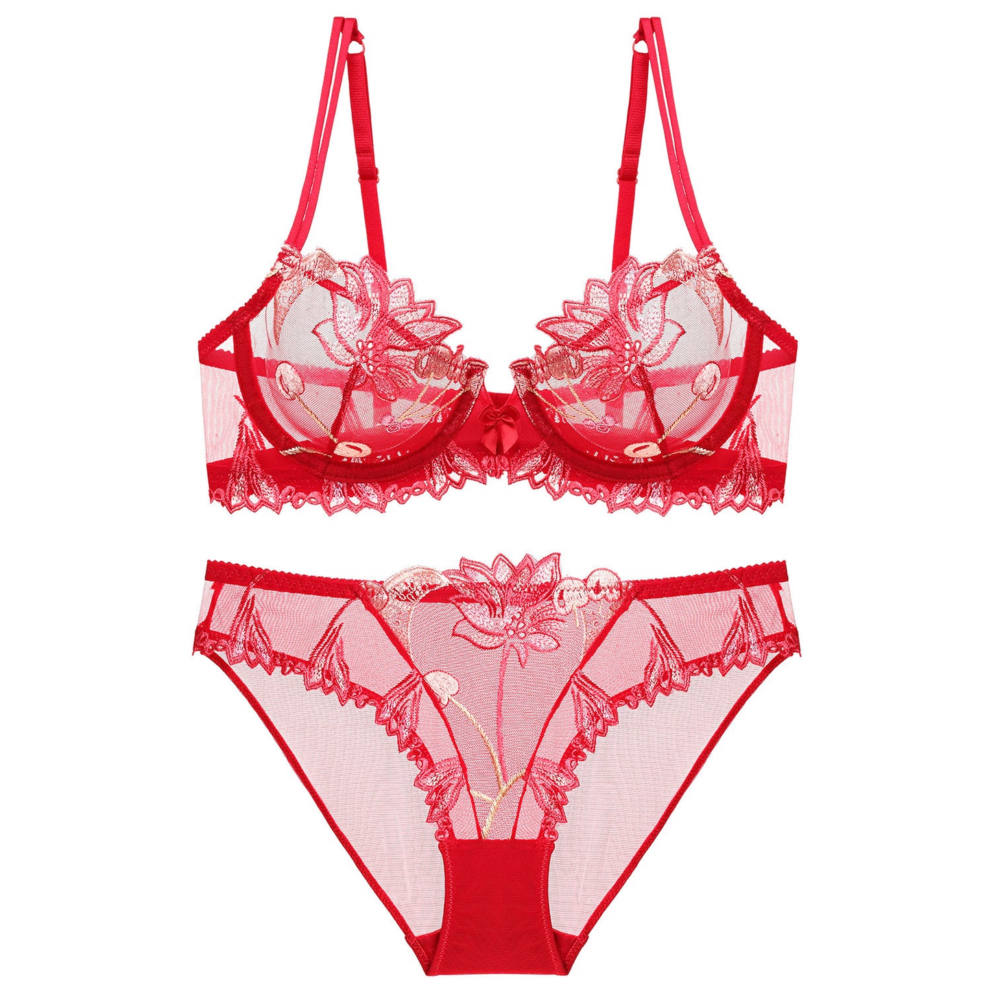 Lace Transparent Cherry Embroidered Mesh Big Lingerie Sets