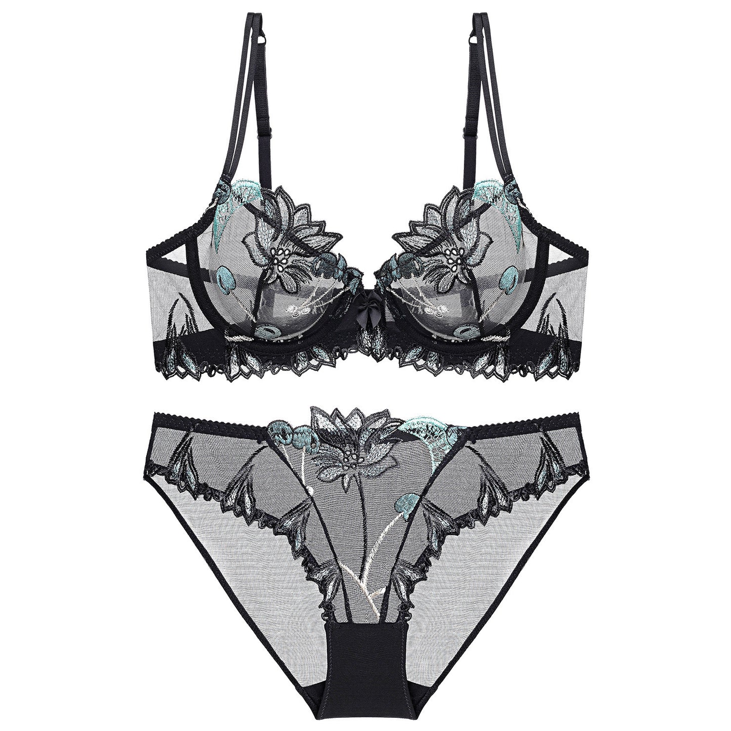 Lace Transparent Cherry Embroidered Mesh Big Lingerie Sets