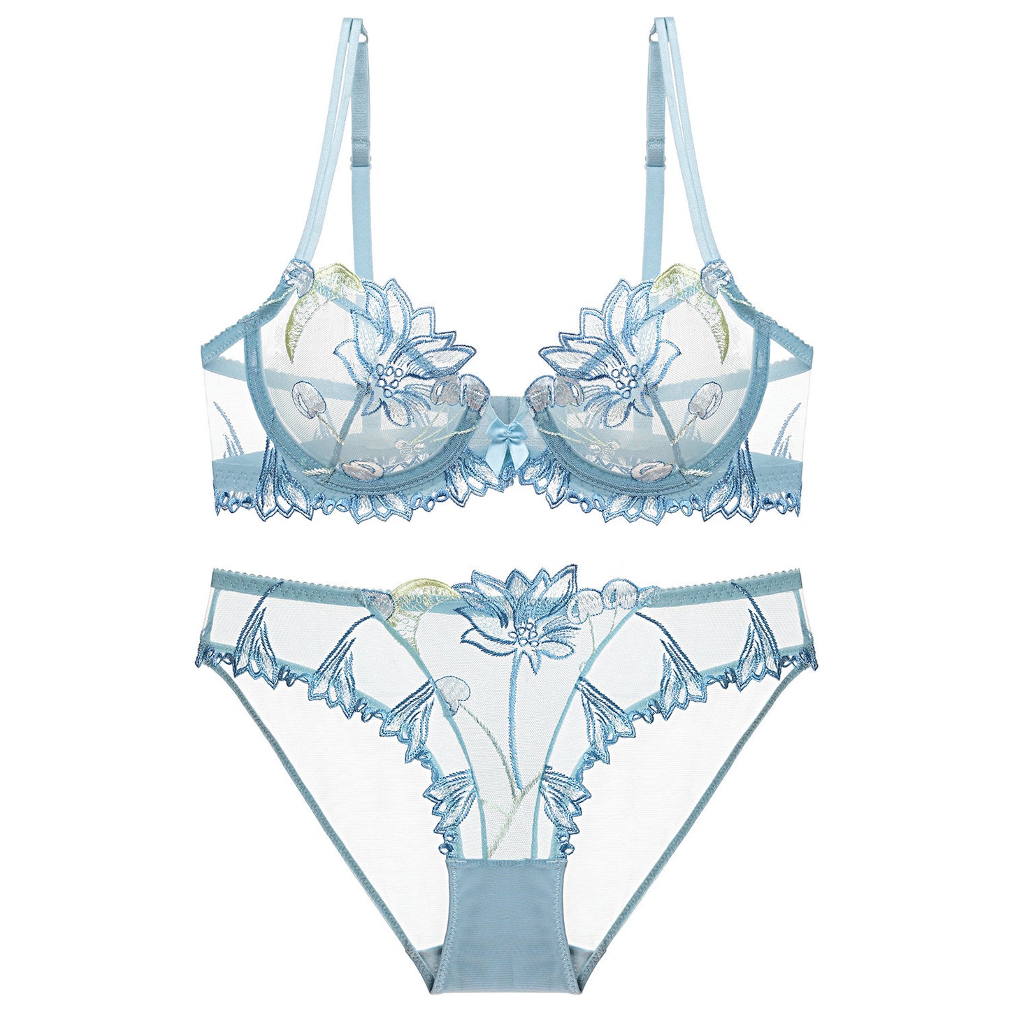 Lace Transparent Cherry Embroidered Mesh Big Lingerie Sets