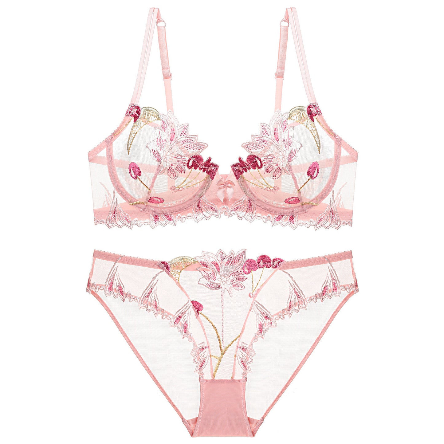 Lace Transparent Cherry Embroidered Mesh Big Lingerie Sets