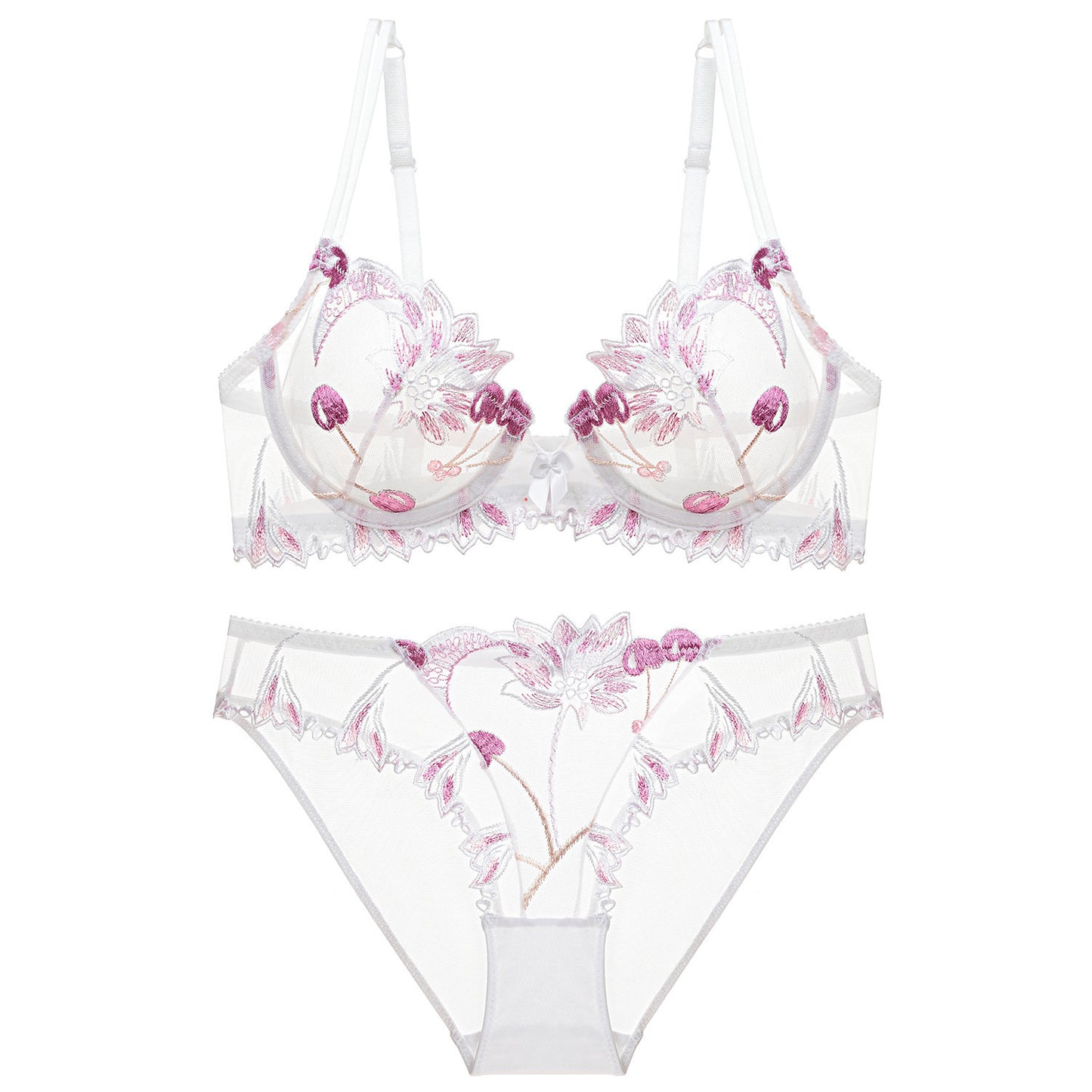Lace Transparent Cherry Embroidered Mesh Big Lingerie Sets