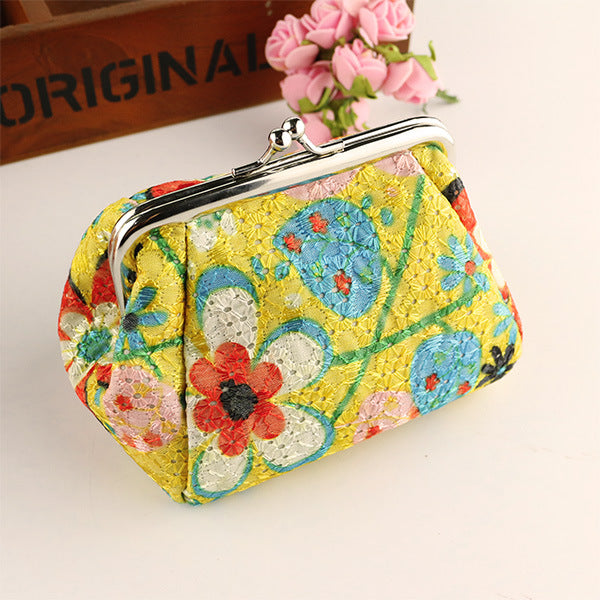 Embroidered Fabric Creative Hand Holding Frame Coin Purses