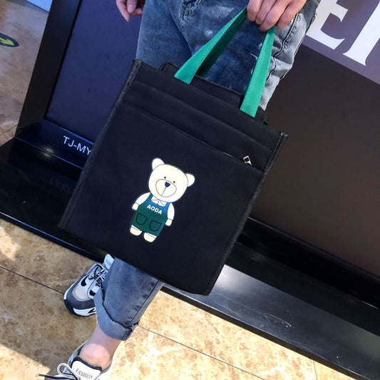 Canvas Cute Cartoon Bear Zipper Tuition Mummy Lunch Handbags