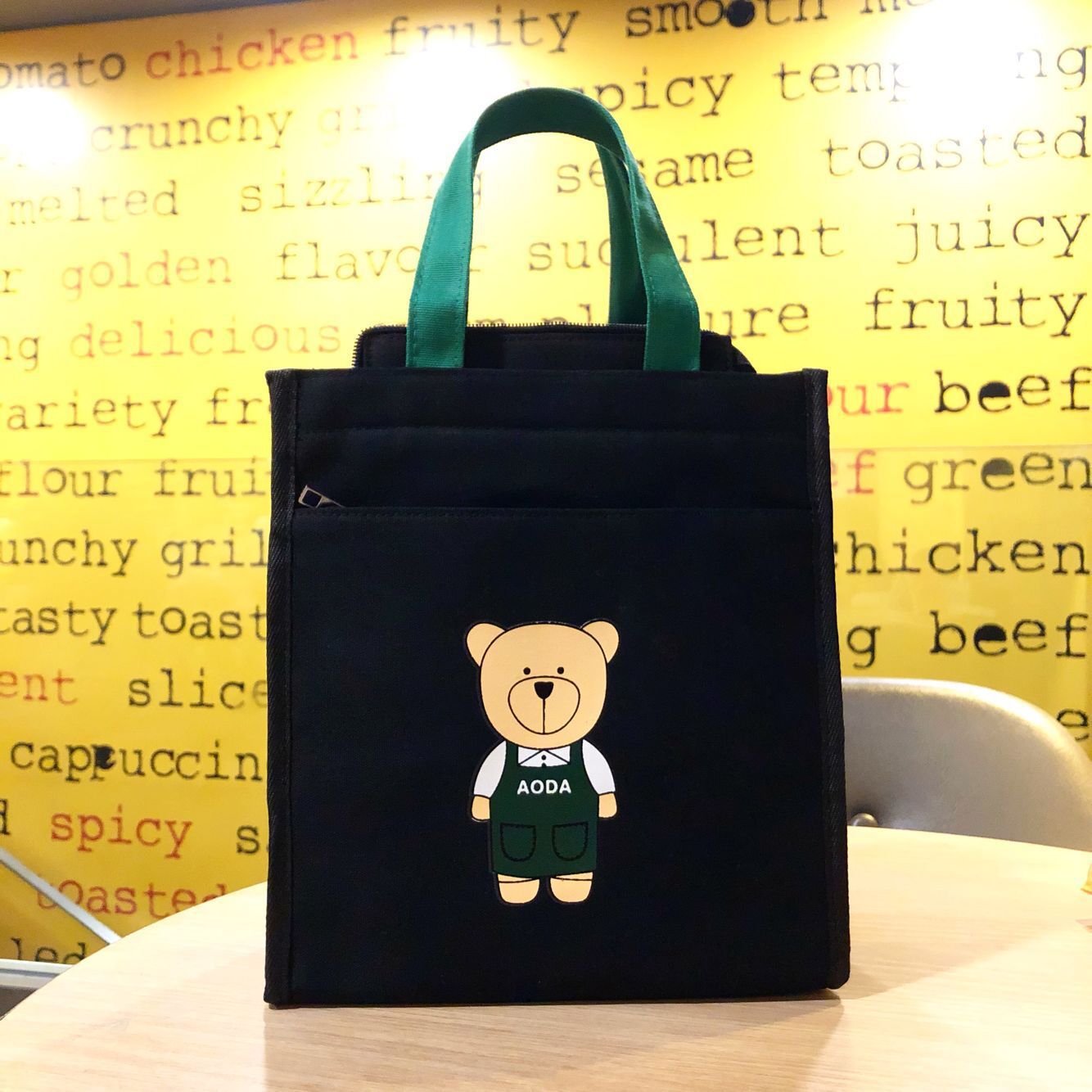 Canvas Cute Cartoon Bear Zipper Tuition Mummy Lunch Handbags