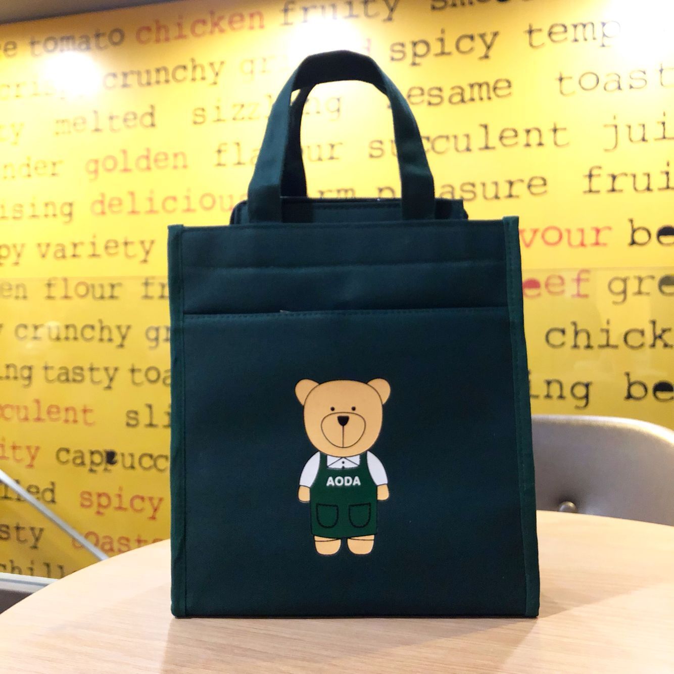 Canvas Cute Cartoon Bear Zipper Tuition Mummy Lunch Handbags