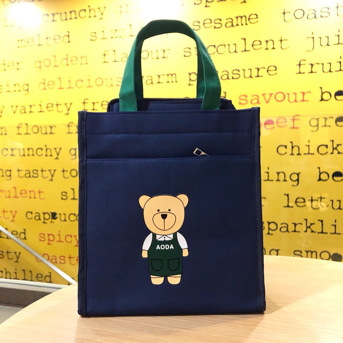 Canvas Cute Cartoon Bear Zipper Tuition Mummy Lunch Handbags