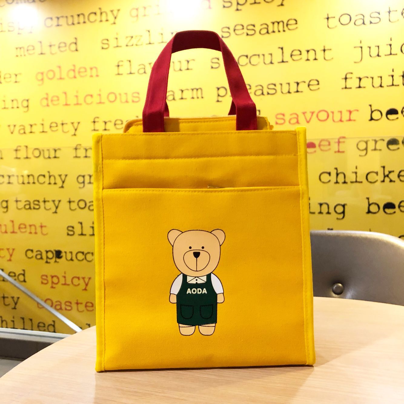 Canvas Cute Cartoon Bear Zipper Tuition Mummy Lunch Handbags