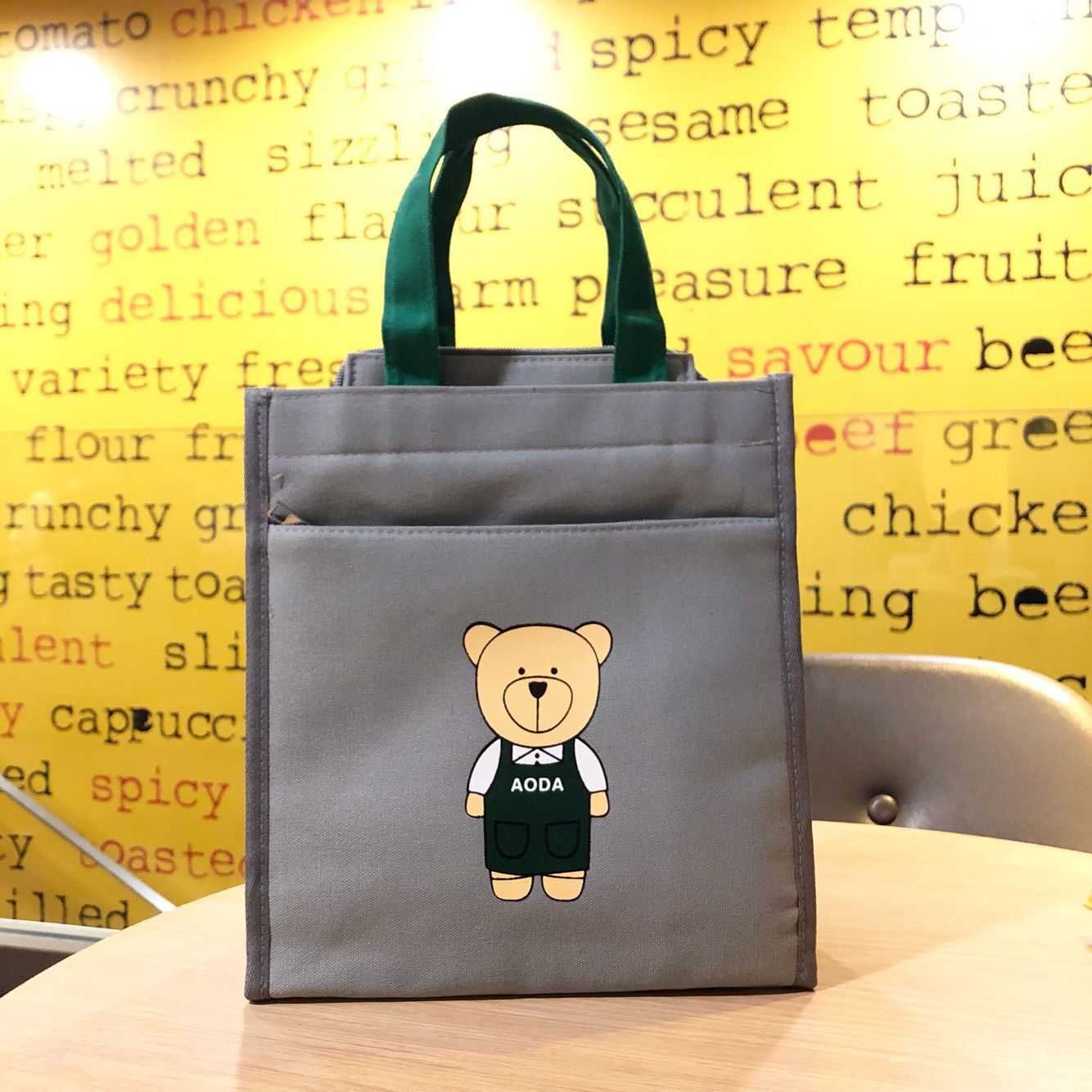 Canvas Cute Cartoon Bear Zipper Tuition Mummy Lunch Handbags