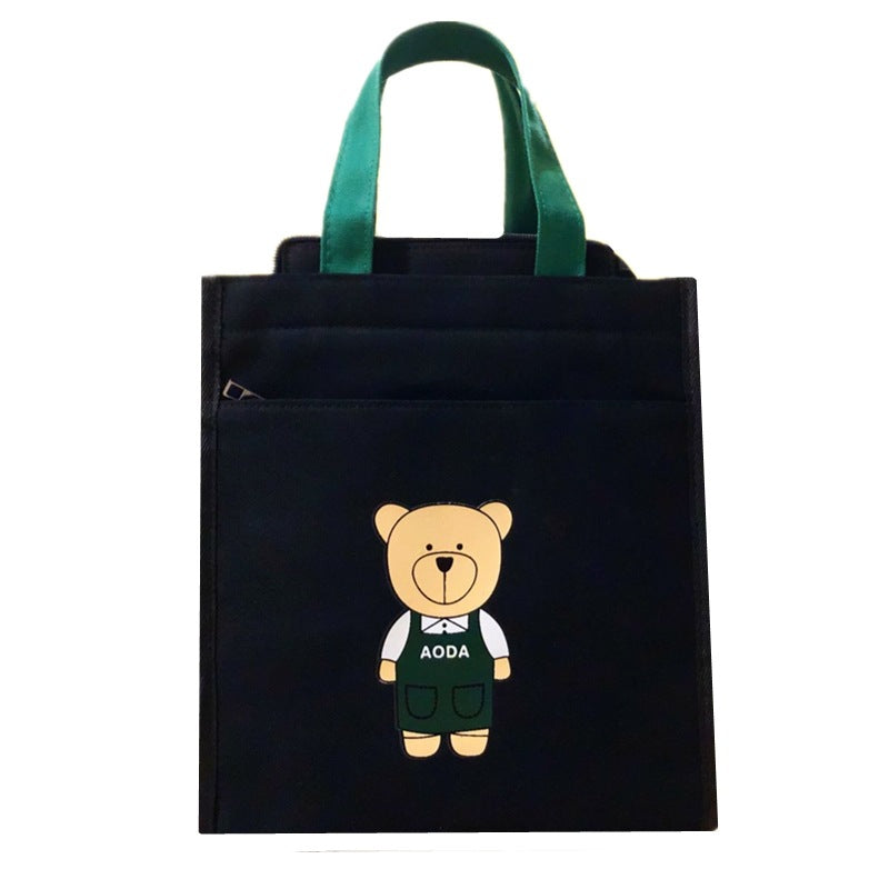 Canvas Cute Cartoon Bear Zipper Tuition Mummy Lunch Handbags