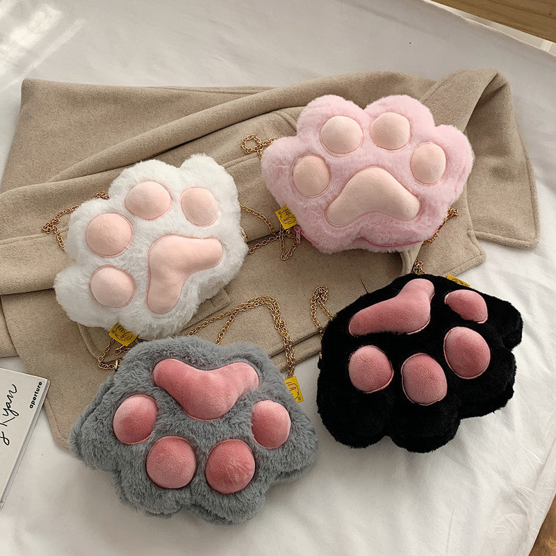 Women's Cat's Paw Plush Exquisite Chain Korean Style Cute Women's Shoulder Bag