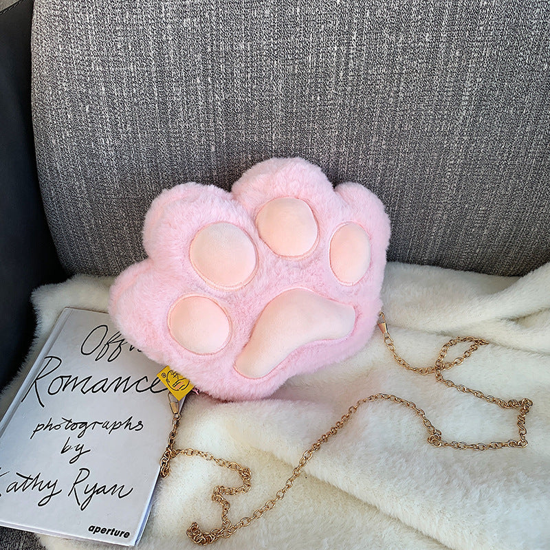 Women's Cat's Paw Plush Exquisite Chain Korean Style Cute Women's Shoulder Bag