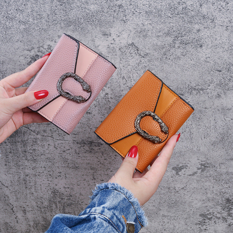 Unique Women's Short Leather Stitching Clutch Ladies Wallets
