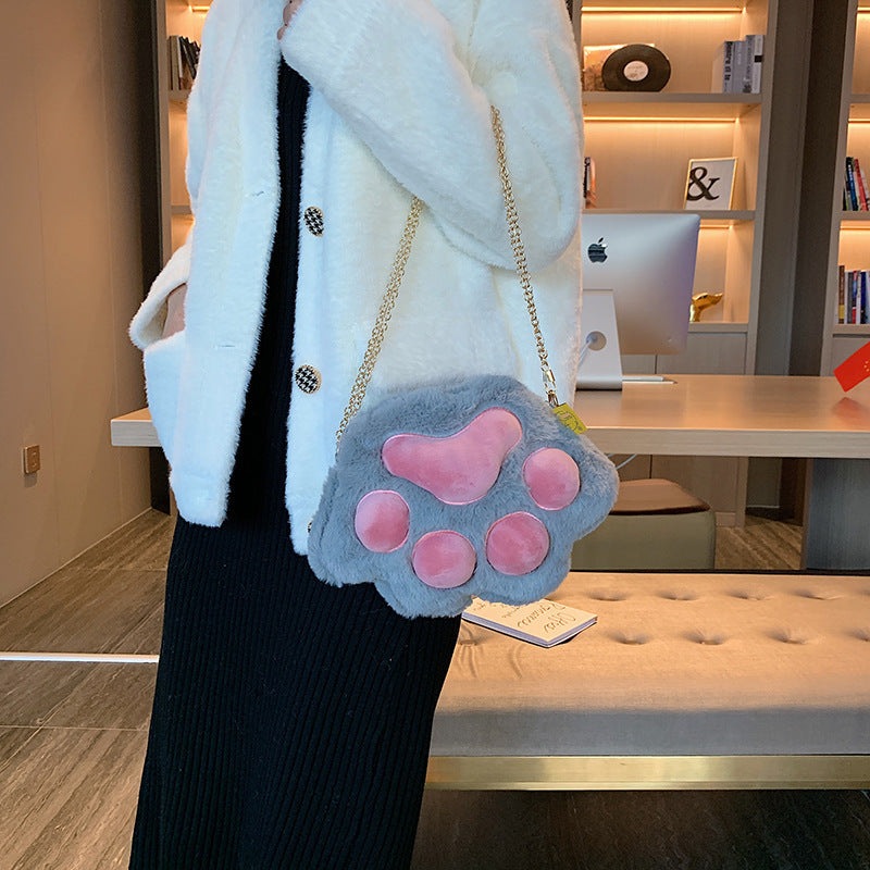 Women's Cat's Paw Plush Exquisite Chain Korean Style Cute Women's Shoulder Bag