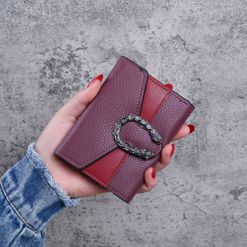 Unique Women's Short Leather Stitching Clutch Ladies Wallets