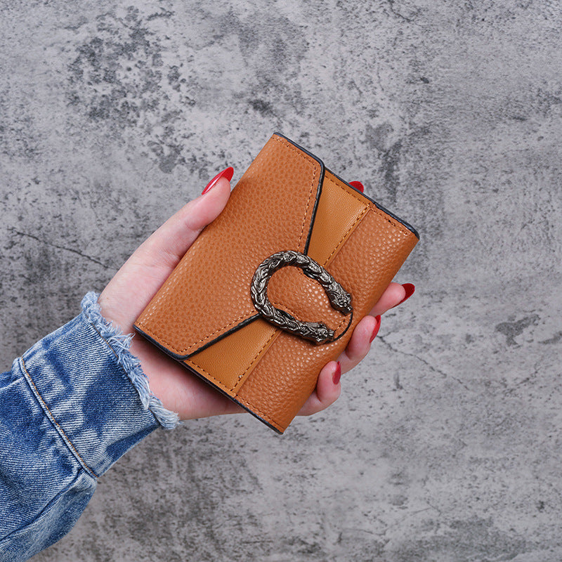 Unique Women's Short Leather Stitching Clutch Ladies Wallets