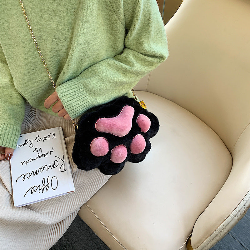 Women's Cat's Paw Plush Exquisite Chain Korean Style Cute Women's Shoulder Bag