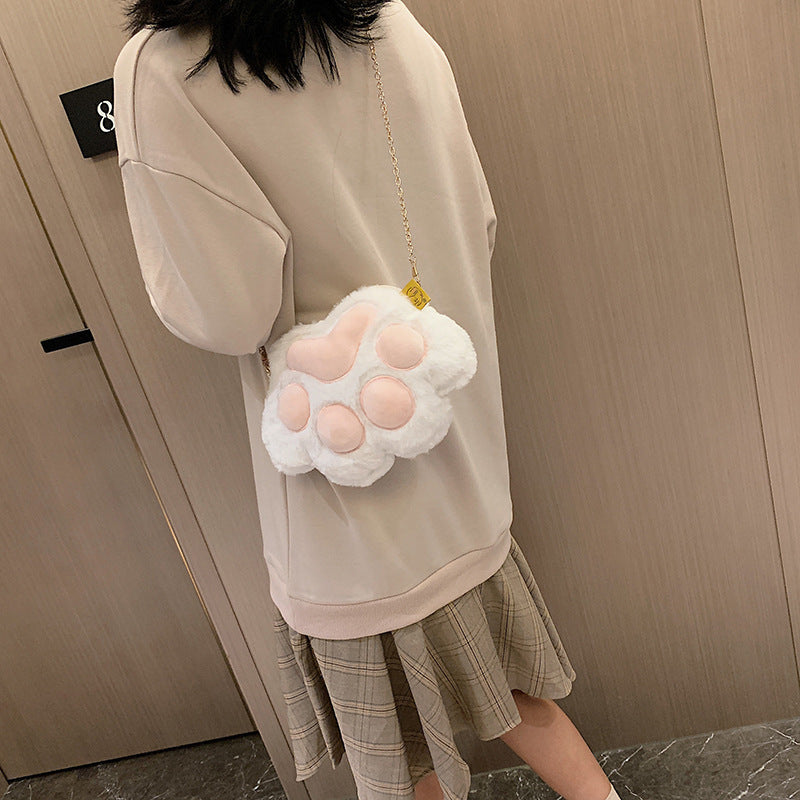 Women's Cat's Paw Plush Exquisite Chain Korean Style Cute Women's Shoulder Bag
