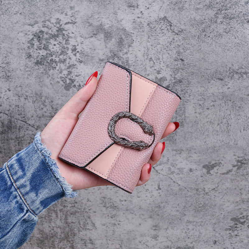 Unique Women's Short Leather Stitching Clutch Ladies Wallets