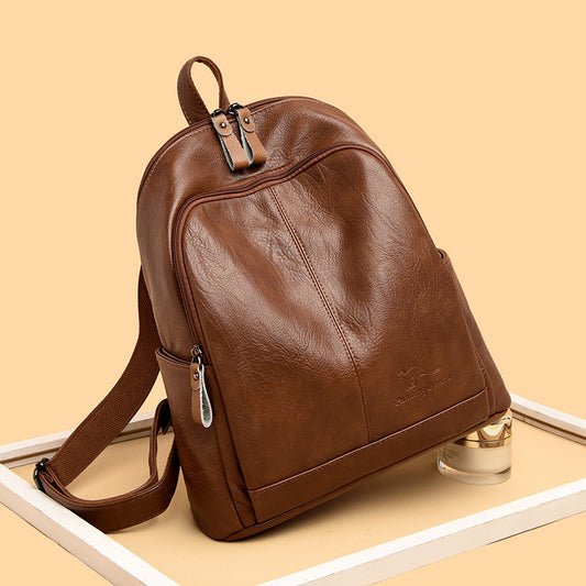Women's Soft Leather Korean Fashion Large Capacity Backpacks