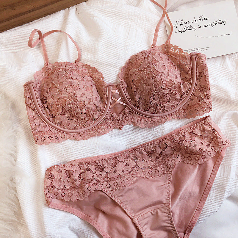 Lace Half Cup Thin Gathered Shaping Lingerie Sets