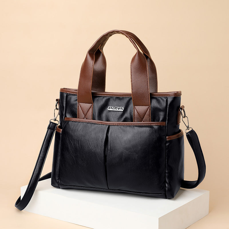 Women's Soft Leather Textured Retro Contrast Color Temperament Bags