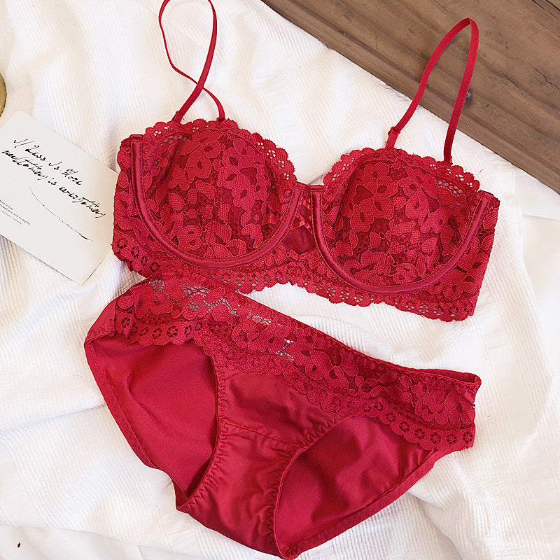 Lace Half Cup Thin Gathered Shaping Lingerie Sets