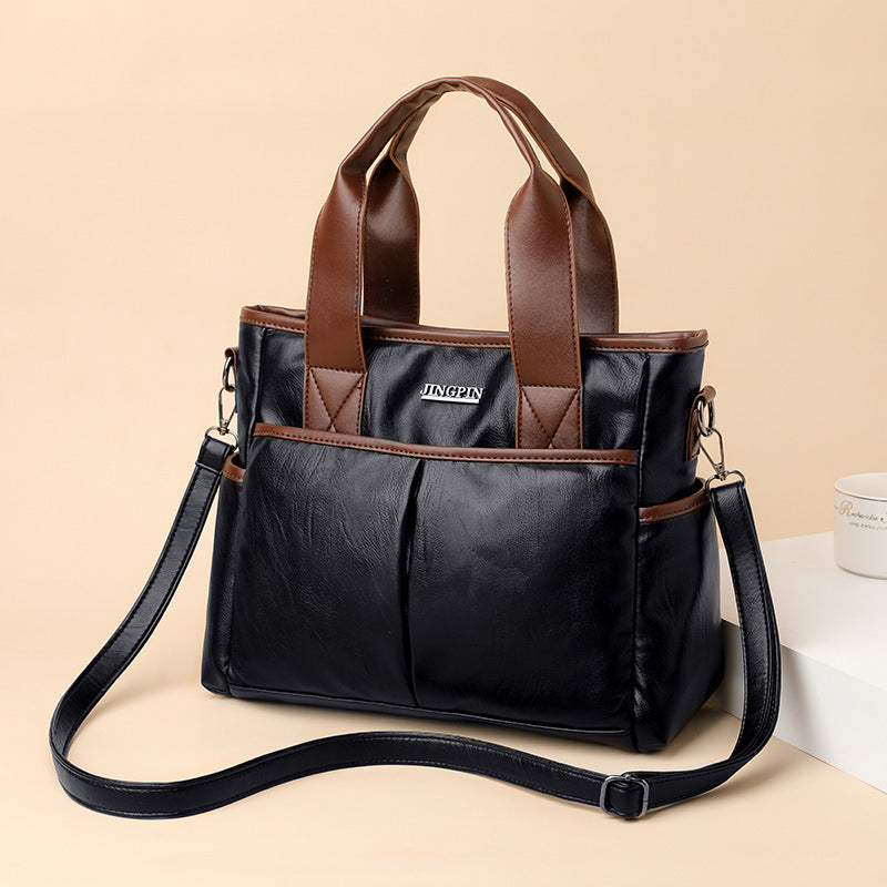 Women's Soft Leather Textured Retro Contrast Color Temperament Bags