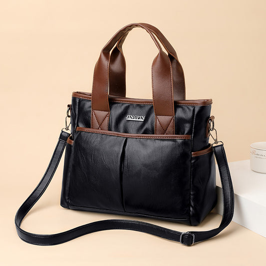 Women's Soft Leather Textured Retro Contrast Color Temperament Bags