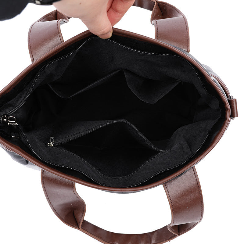 Women's Soft Leather Textured Retro Contrast Color Temperament Bags