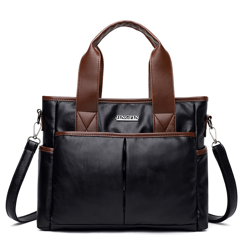 Women's Soft Leather Textured Retro Contrast Color Temperament Bags