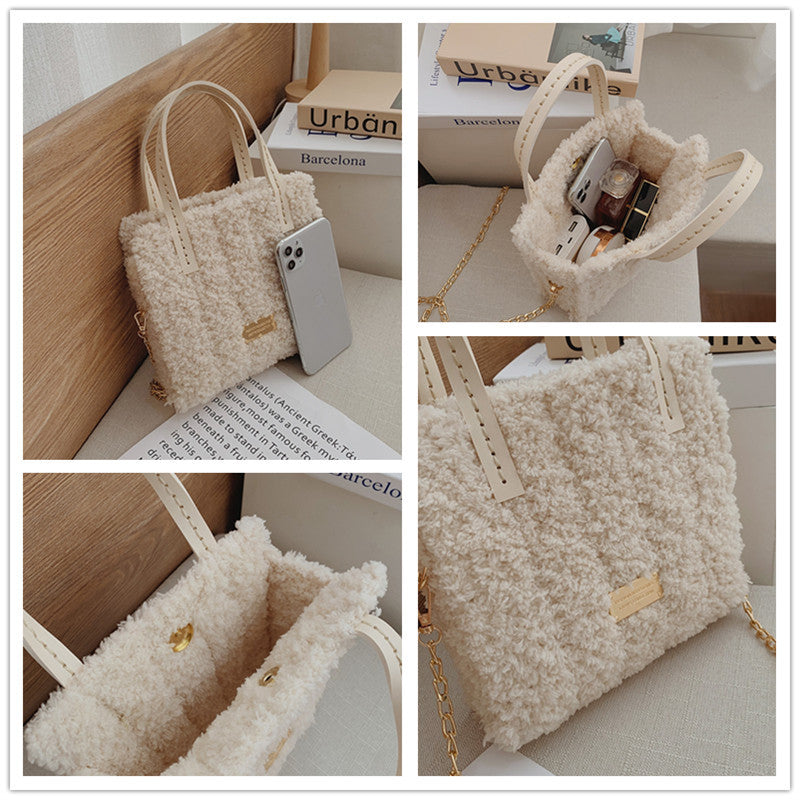 Women's Mesh Woven Homemade Plush Fashion Retro Handbags