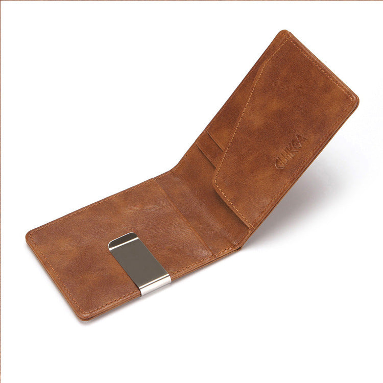 Men's Leather Creative Flip Beauty Clip Short Card Holder