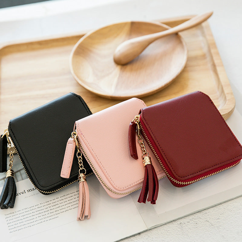 Women's Simple Zipper Korean Style Fashion Tassel Ladies Wallet