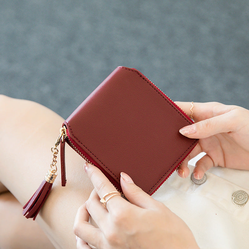 Women's Simple Zipper Korean Style Fashion Tassel Ladies Wallet
