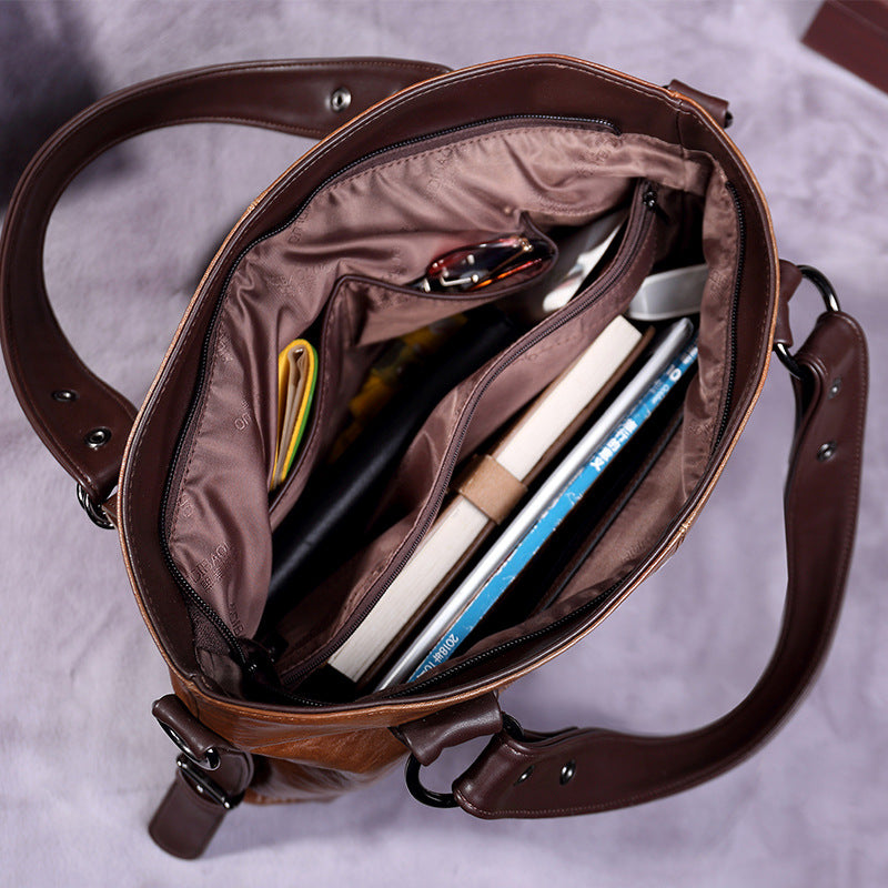 Women's Retro Fashion Soft Leather Large Capacity Handbags