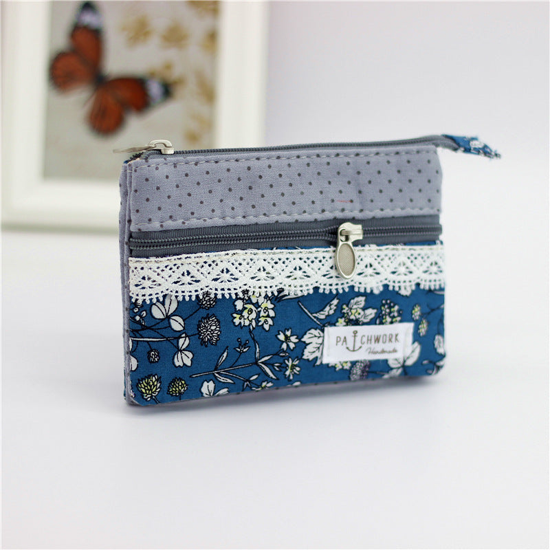 Women's Flower Cotton Change Fabric Sier Coin Purses