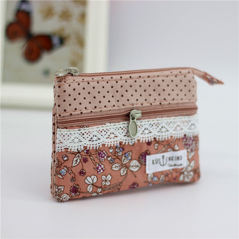 Women's Flower Cotton Change Fabric Sier Coin Purses