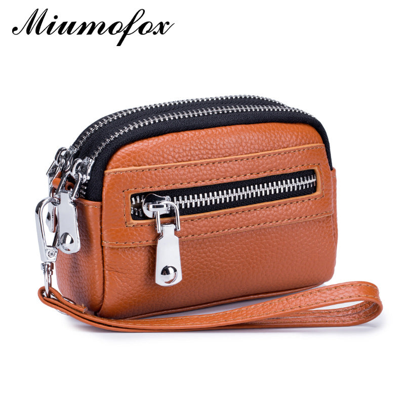 Women's Genuine Leather Clutch Mini Large Capacity Double Zipper Coin Purses