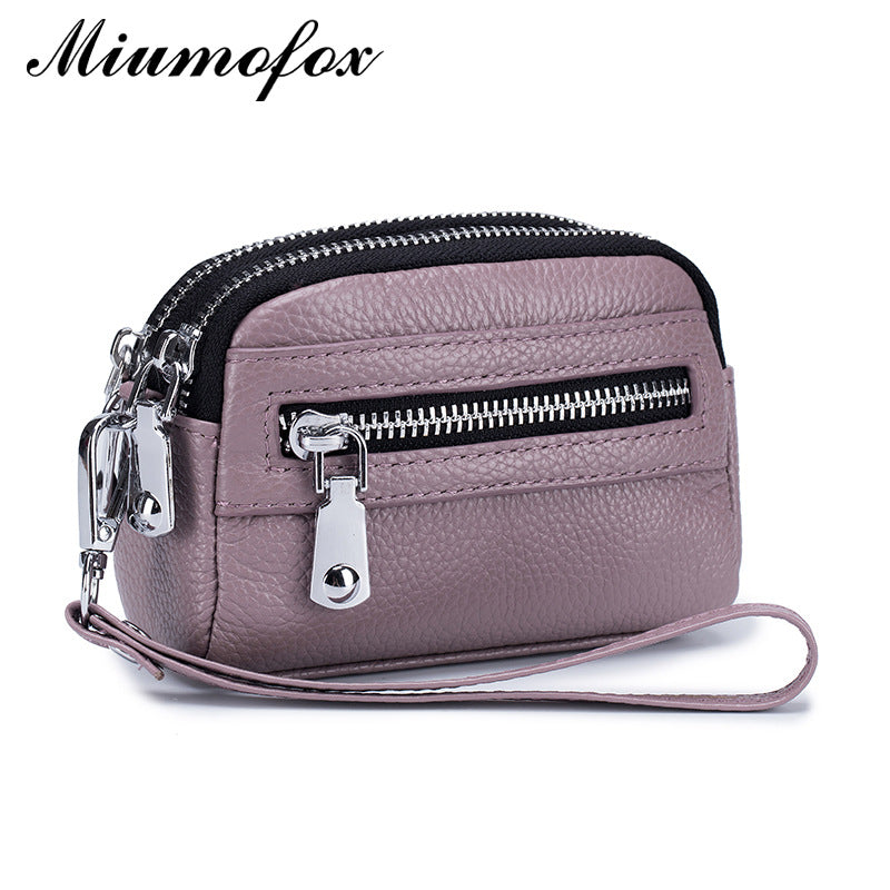Women's Genuine Leather Clutch Mini Large Capacity Double Zipper Coin Purses