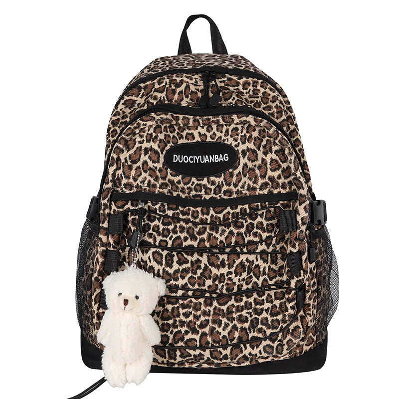 Hongkong Vintage Leopard Print Korean Versatile Backpacks