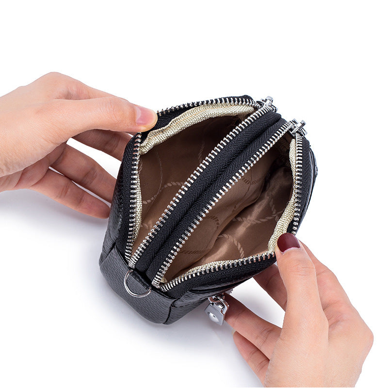 Women's Mini Genuine Leather Large Capacity Double Zipper Coin Purses