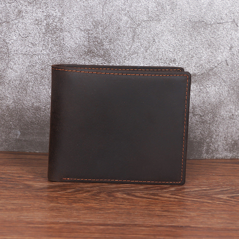 Women's & Men's Layer Cowhide Crazy Horse Leather Horizontal Three Fold Business Men's Wallet