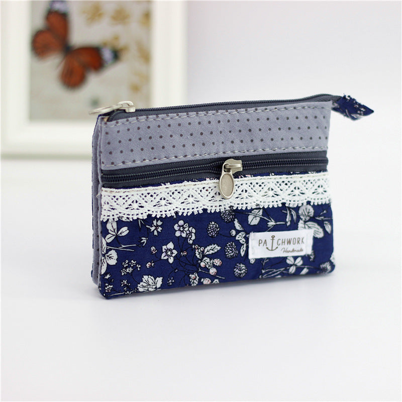 Women's Flower Cotton Change Fabric Sier Coin Purses