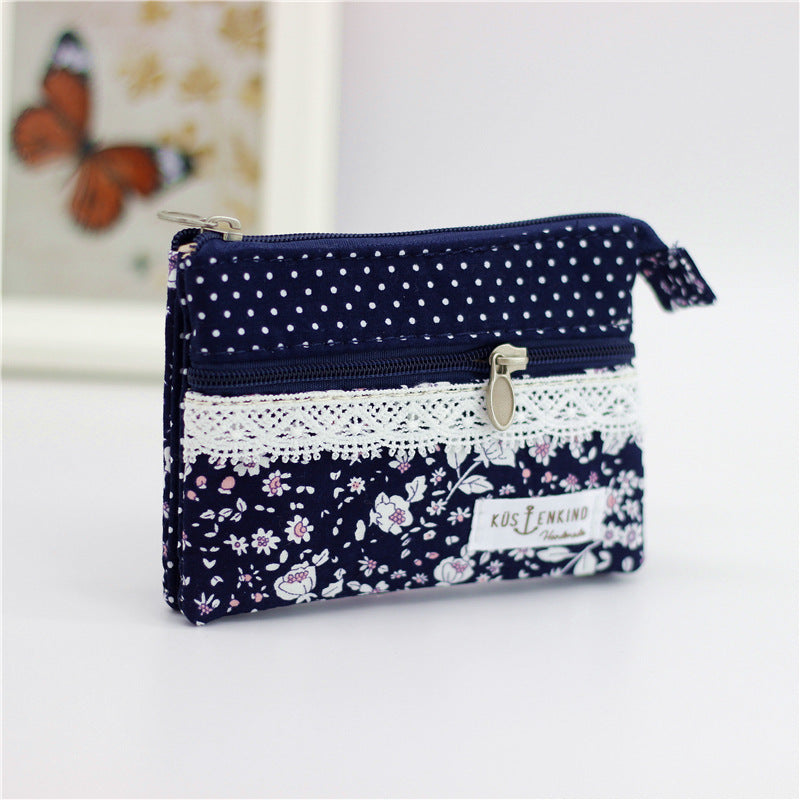 Women's Flower Cotton Change Fabric Sier Coin Purses