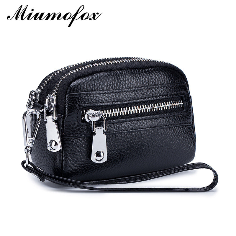 Women's Genuine Leather Clutch Mini Large Capacity Double Zipper Coin Purses